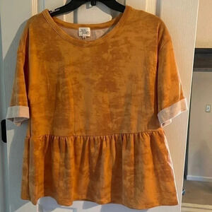 AVA James baby doll casual stretchy orange tie-dye top
